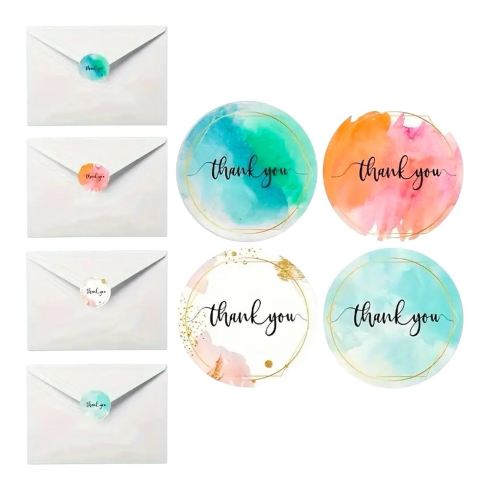 500 Assorted Round Watercolor 1” Thank You Stickers NEW - Picture 4 of 14